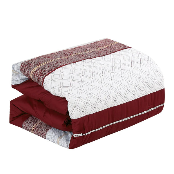 9 Piece Bed-in-a-Bag Red White Striped Soft Bedding Comforter Set