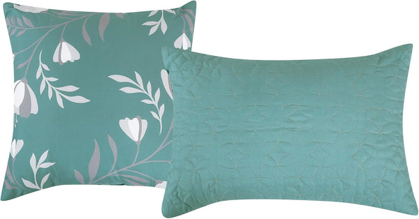 9 Piece Bed-in-a-Bag Blue Floral Solid Soft Bedding Comforter Set
