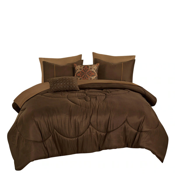 9 Piece Bed-in-a-Bag Brown Floral Solid Soft Bedding Comforter Set