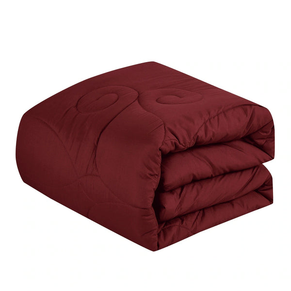 9 Piece Bed-in-a-Bag Burgundy Floral Solid Soft Bedding Comforter Set