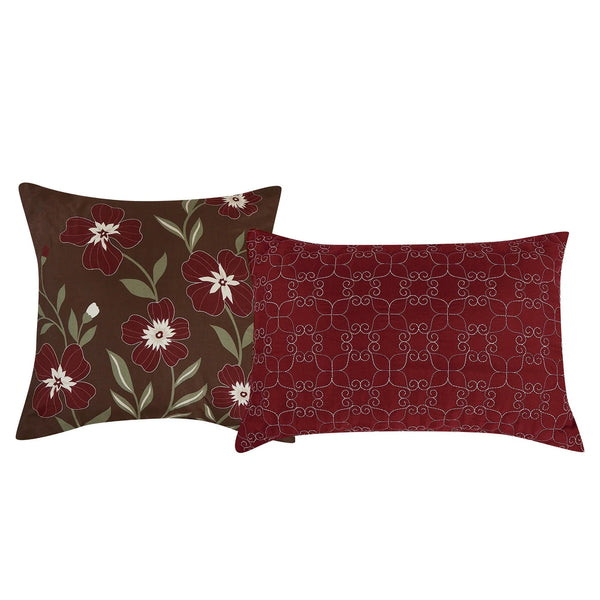 9 Piece Bed-in-a-Bag Burgundy Floral Solid Soft Bedding Comforter Set