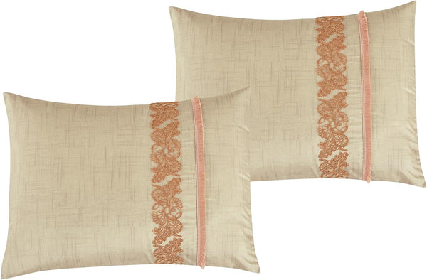 7 Piece Comforter Set Beige Floral Soft Embroidered Bedding