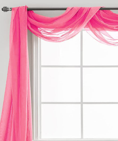 37" x 216" - Hot Pink Sheer Window Scarf Valance Topper Draping Extra Long