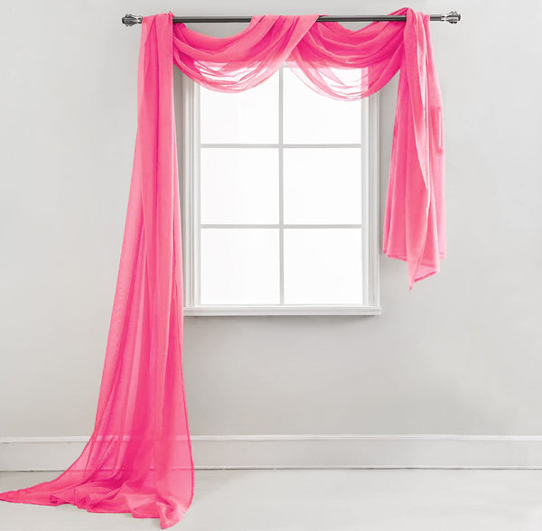 37" x 216" - Hot Pink Sheer Window Scarf Valance Topper Draping Extra Long