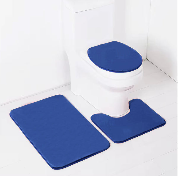 3 Piece Royal Blue Ultra Soft Thick Memory Foam Non-Slip Absorbent Bathroom Bath Mat Set