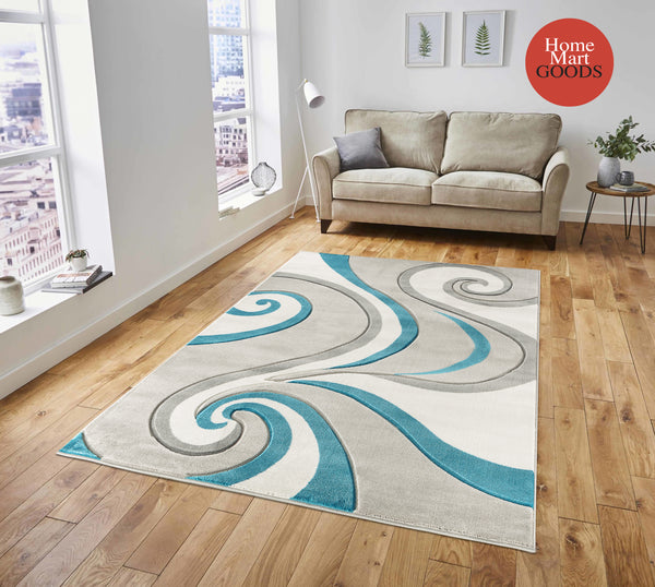 Turquoise Swirls Hand-Carved Soft Living Room Area Rug