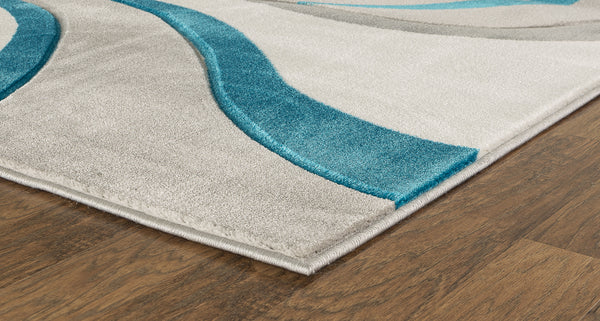Turquoise Swirls Hand-Carved Soft Living Room Area Rug