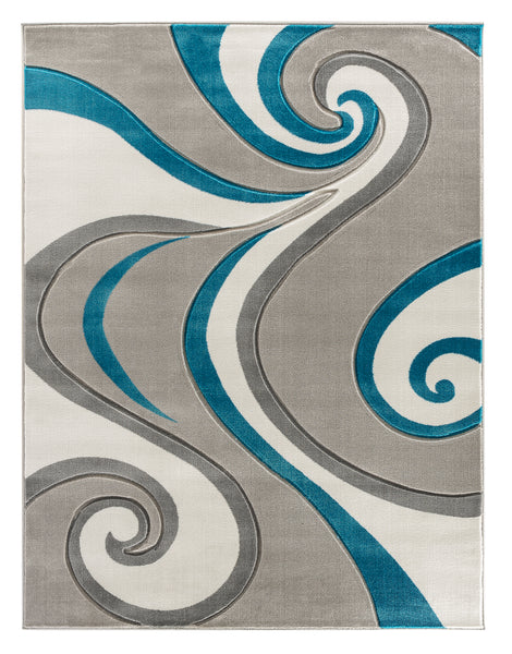 Turquoise Swirls Hand-Carved Soft Living Room Area Rug