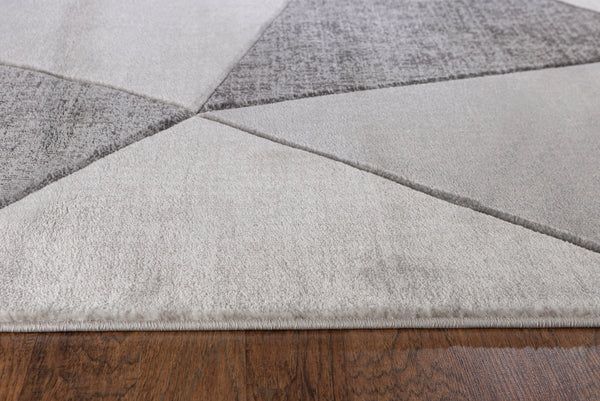 Silver Grey Geometric Triangles Hand-Carved Soft Living Room Area Rug