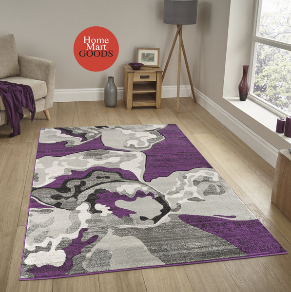 Purple Abstract Hand-Carved Soft Living Room Area Rug
