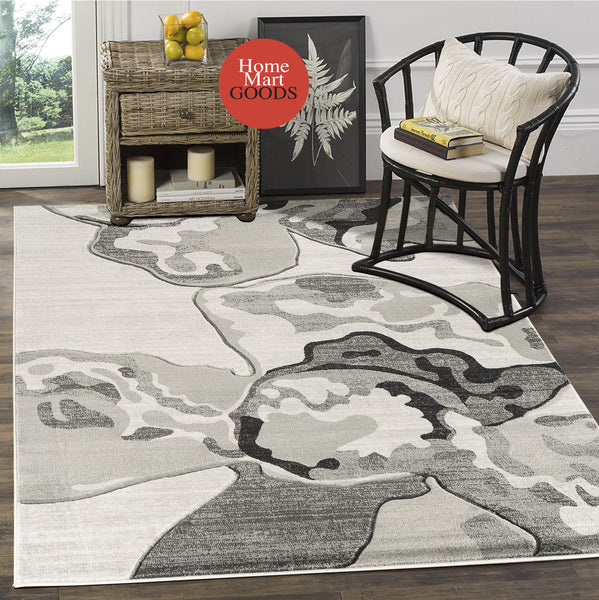 Silver Grey Abstract Hand-Carved Soft Living Room Area Rug