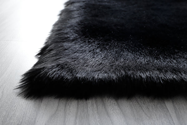 Black Faux Fur Sheepskin Area Rug