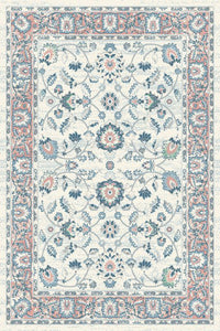 Ivory Blue Pink Floral Traditional Oriental Area Rug