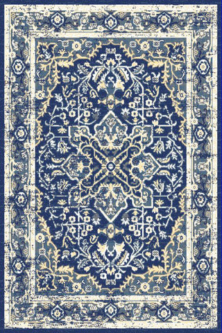 Navy Blue Ivory Medallion Traditional Oriental Area Rug