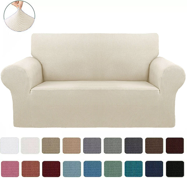 Beige 2-Piece Set Slipcover Sofa & Loveseat Cover Protector 4-Way Stretch Elastic
