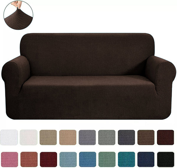 Chocolate Brown 2-Piece Set Slipcover Sofa & Loveseat Cover Protector 4-Way Stretch Elastic