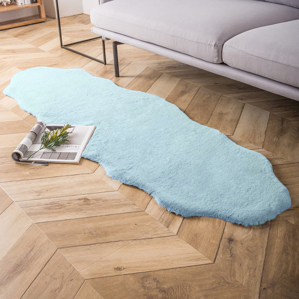 Light Blue Faux Rabbit Fur Fuzzy Soft Fluffy Plush Cozy Shaggy Area Rug
