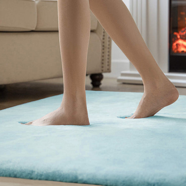 Light Blue Faux Rabbit Fur Fuzzy Soft Fluffy Plush Cozy Shaggy Area Rug