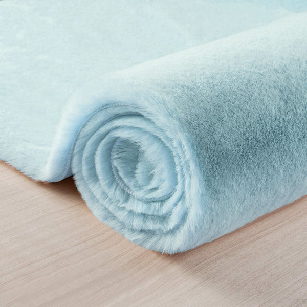 Light Blue Faux Rabbit Fur Fuzzy Soft Fluffy Plush Cozy Shaggy Area Rug