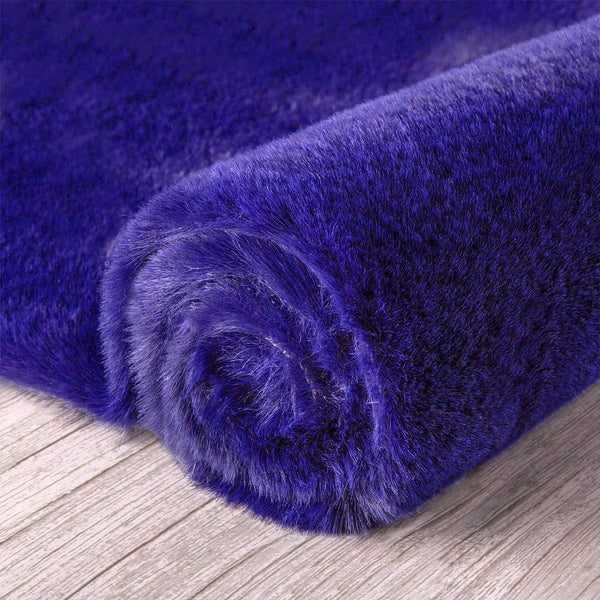 Royal Blue Faux Rabbit Fur Fuzzy Soft Fluffy Plush Cozy Shaggy Area Rug