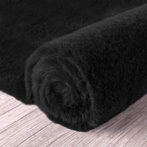 Black Faux Rabbit Fur Fuzzy Soft Fluffy Plush Cozy Shaggy Area Rug