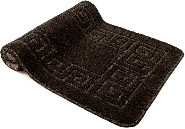 3 Piece Bath Set Anti-Slip Patchwork Bathroom Mat, Large Contour Mat & Lid Cover Chocolate Brown