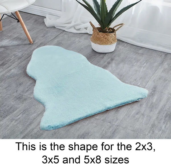 Light Blue Faux Rabbit Fur Fuzzy Soft Fluffy Plush Cozy Shaggy Area Rug