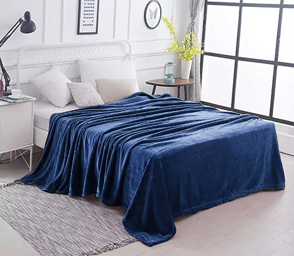 Navy Blue 100% Polyester Solid Color Flannel Luxury Soft Micro-Fleece Ultra Plush Solid Throw Blanket Bedding