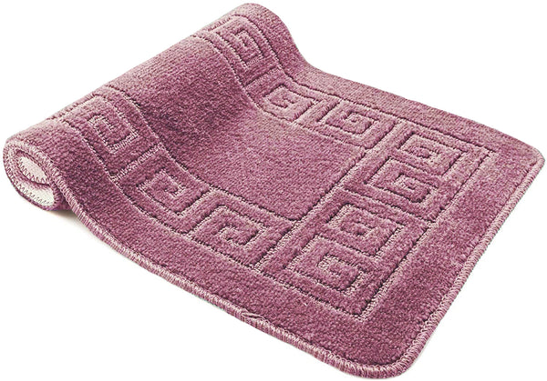 3 Piece Bath Set Anti-Slip Patchwork Bathroom Mat, Large Contour Mat & Lid Cover Rose Pink