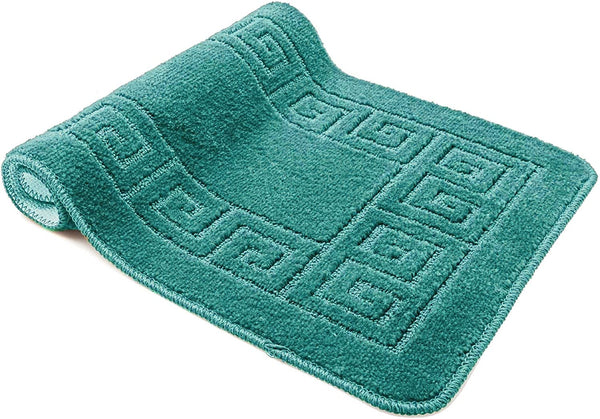 3 Piece Bath Set Anti-Slip Patchwork Bathroom Mat, Large Contour Mat & Lid Cover Teal
