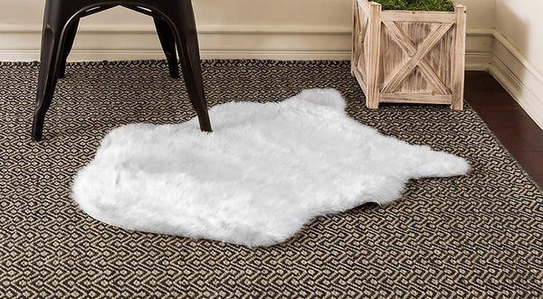 2'x3' Hand Made Faux Sheepskin Rug Carpet - White
