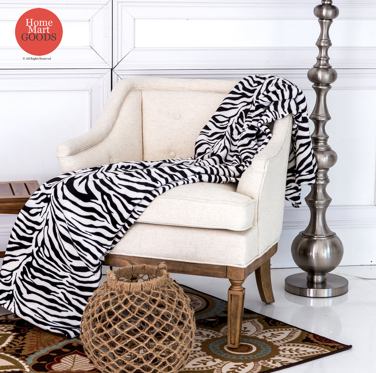 Zebra Black and White Animal Print Coral Fleece Mega Throw Soft