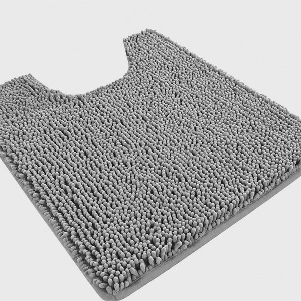 Light Grey Soft Cozy Plush Chenille Contour Bath Mat Bathroom Rug