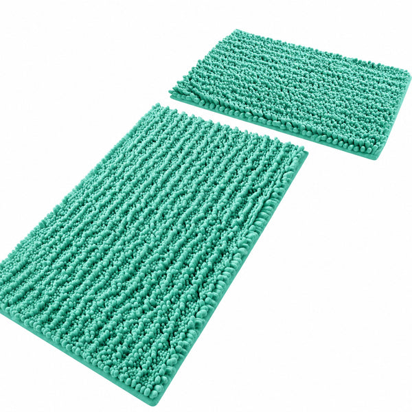 Large 2 Piece Set Turquoise Soft Cozy Plush Chenille Bath Mat Bathroom Rug