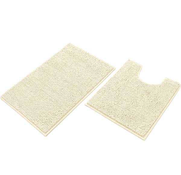 2 Piece Set Cream Soft Cozy Plush Chenille Bath Mat Bathroom Rug