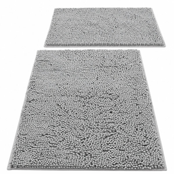 Large 2 Piece Set Light Grey Soft Cozy Plush Chenille Bath Mat Bathroom Rug