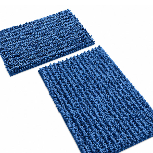 2 Piece Set Blue Soft Cozy Plush Chenille Bath Mat Bathroom Rug