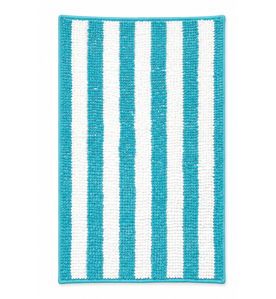 36"x24" - Light Blue White Stripe Large Soft Cozy Plush Chenille Bath Mat Bathroom Rug
