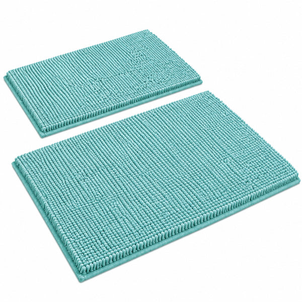 Large 2 Piece Set Spa Blue Soft Cozy Plush Chenille Bath Mat Bathroom Rug