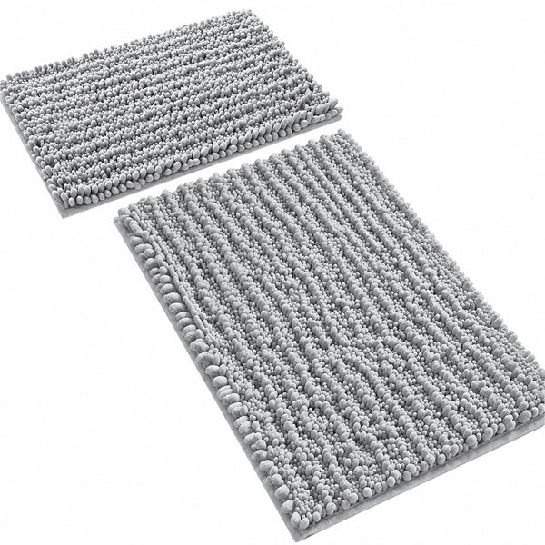 2 Piece Set Light Grey Soft Cozy Plush Chenille Bath Mat Bathroom Rug