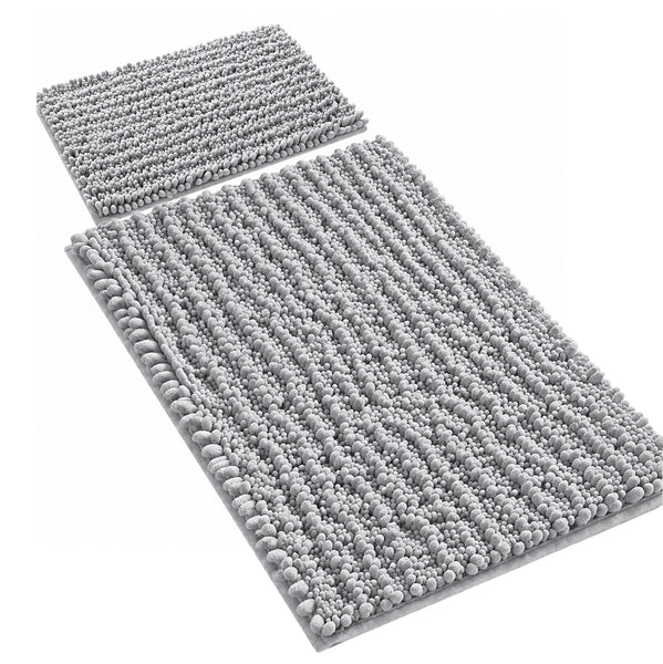 Large 2 Piece Set Light Grey Soft Cozy Plush Chenille Bath Mat Bathroom Rug