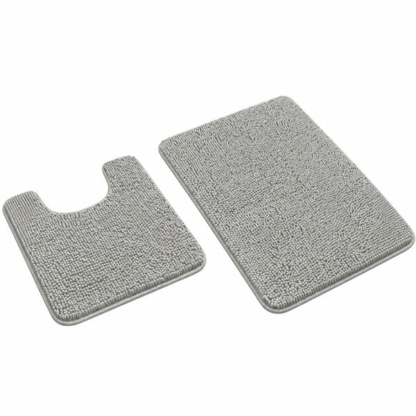 2 Piece Set Light Grey Soft Cozy Plush Chenille Bath Mat Bathroom Rug