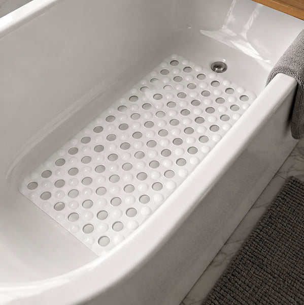 White Bubble Non-Slip PVC Safety Bathtub Mat with Drain Holes Cushioned Bubble Surface - 14.5" x 26.75"
