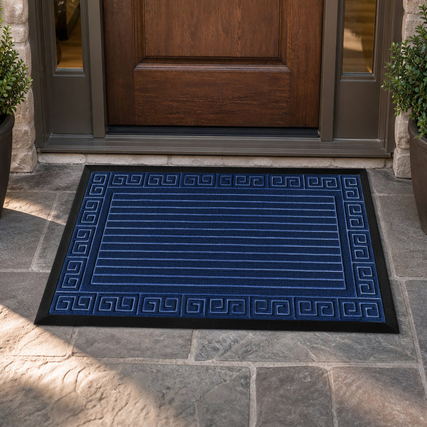 Navy Blue Geometric All-Season Sturdy Absorbent Non-Slip Rubber Backing Multipurpose Door Mat