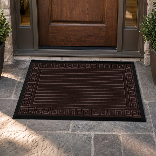 Brown Geometric All-Season Sturdy Absorbent Non-Slip Rubber Backing Multipurpose Door Mat