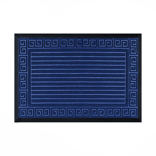 Navy Blue Geometric All-Season Sturdy Absorbent Non-Slip Rubber Backing Multipurpose Door Mat