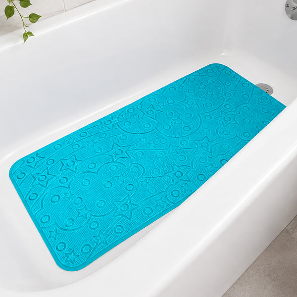 Turquoise Blue Non-Slip PVC Textured Plush Tub & Shower Mat with Suction Cups - 35.75" x 17.5"