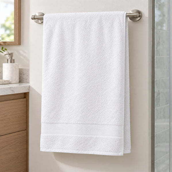 3-Piece White 100% Cotton Bath Towel Set Soft Absorbent Bathroom Towels with Decorative Woven Border