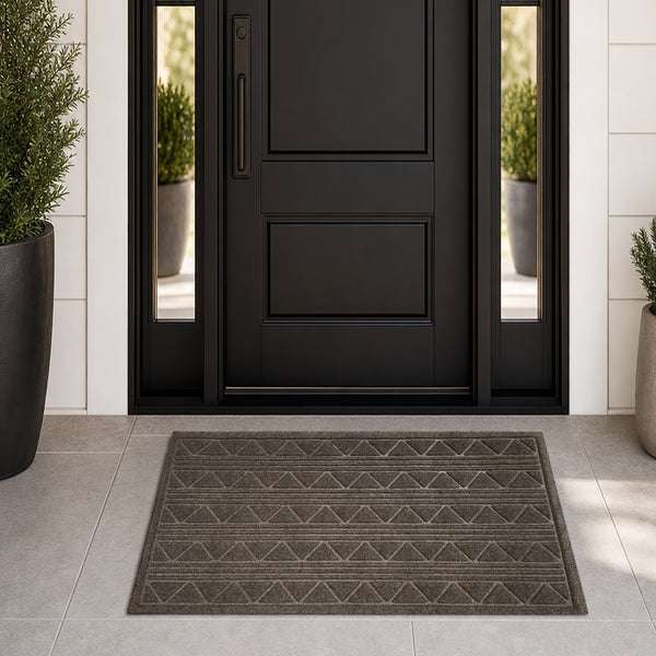 Taupe Geometric All-Season Sturdy Absorbent Non-Slip Rubber Backing Multipurpose Door Mat