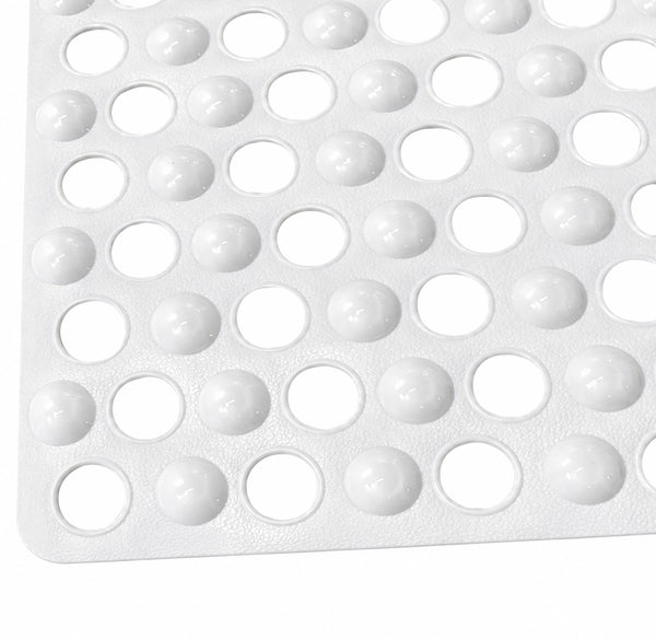 White Bubble Non-Slip PVC Safety Bathtub Mat with Drain Holes Cushioned Bubble Surface - 14.5" x 26.75"